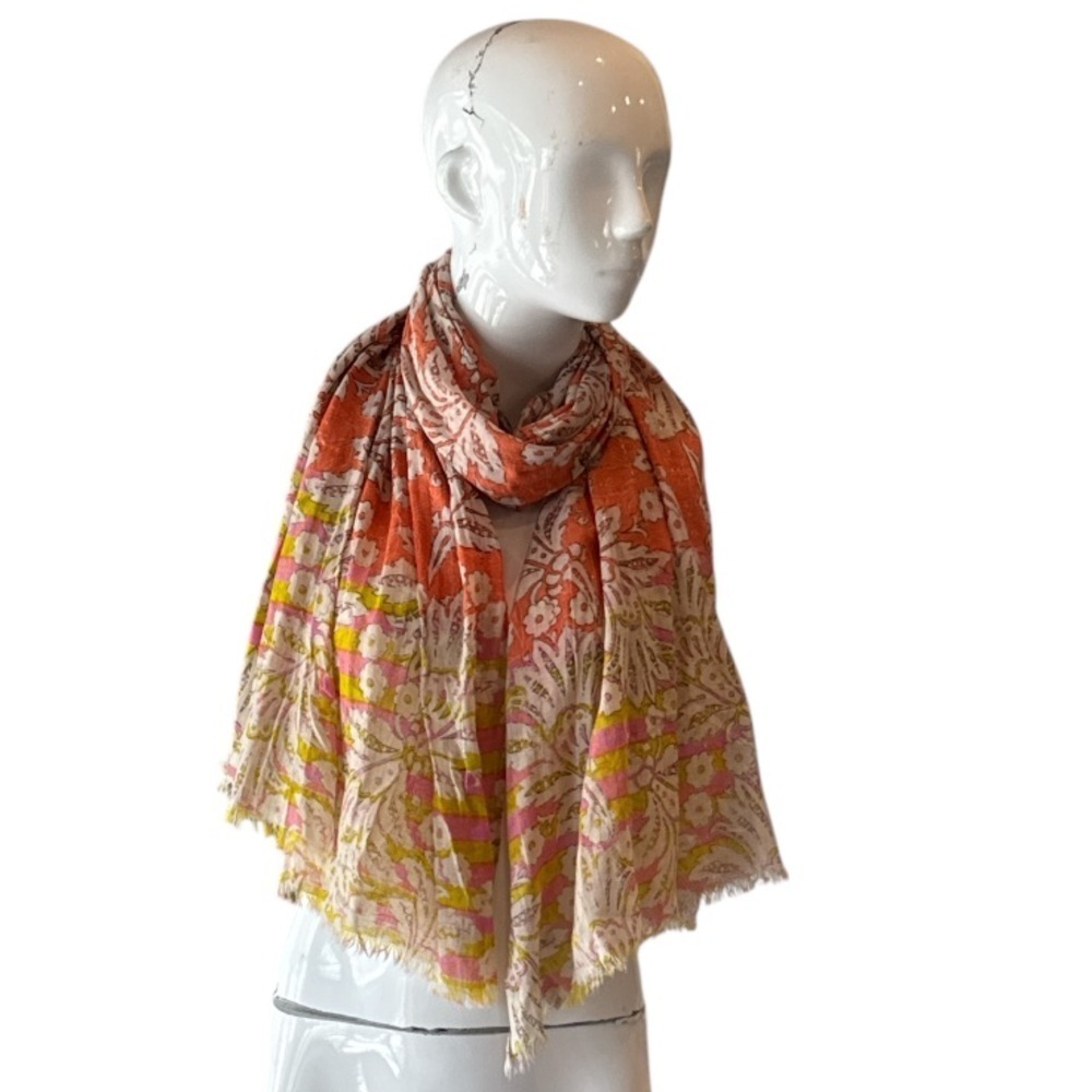 Loft Orange & Pink Multi Floral Cotton Scarf Sarong or Halter Top - Picture 12 of 13